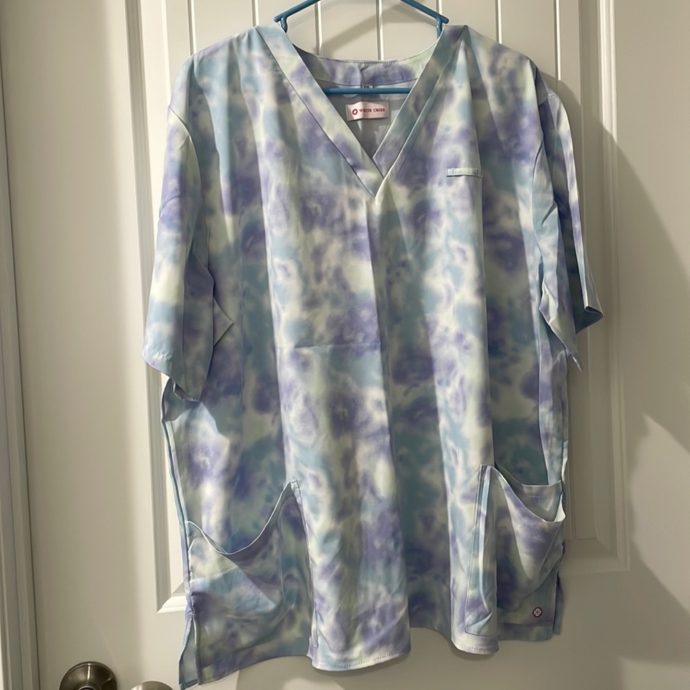 Blue and Purple Tie Dye Scrub Top